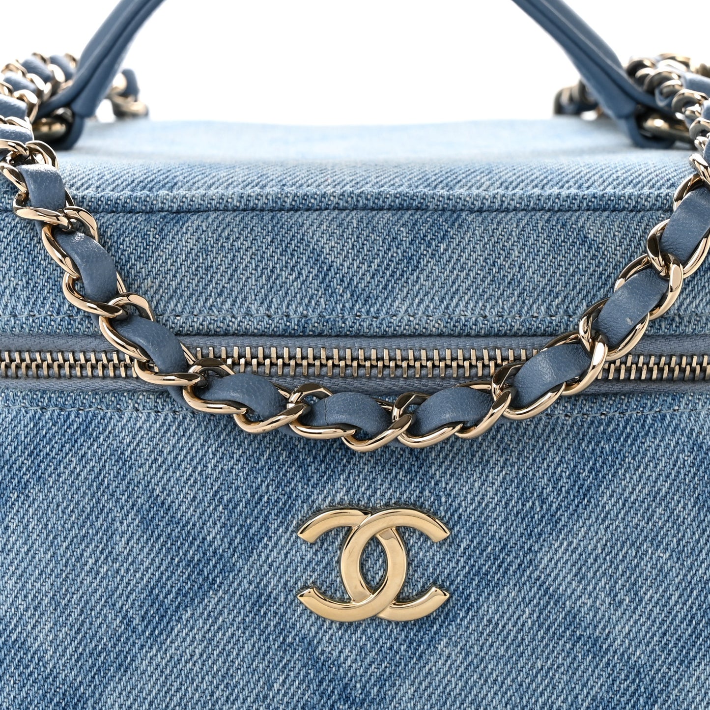 Denim Quilted Small CC Vanity Case Blue