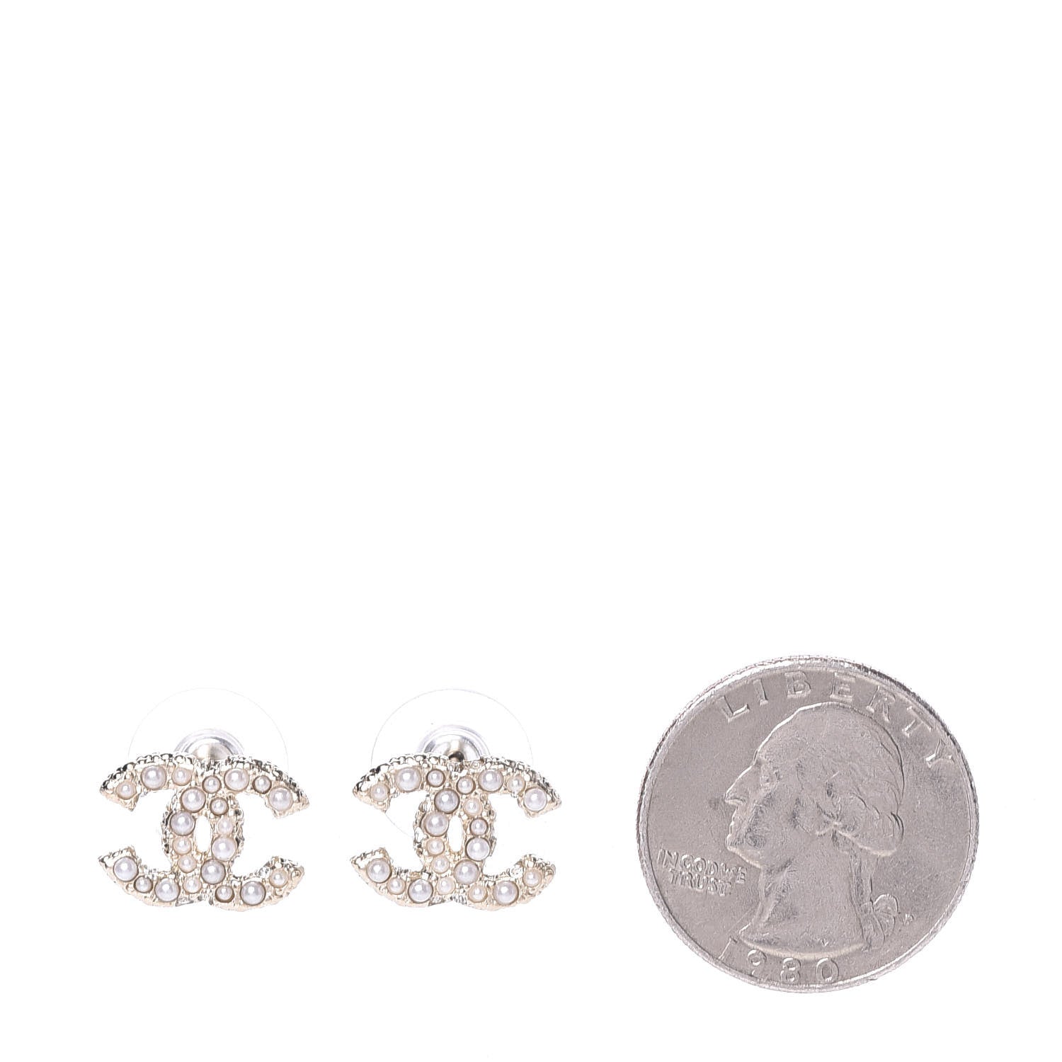 Chanel Metal Graduated Pearl Crystal CC Earrings Light Gold 2 of 5