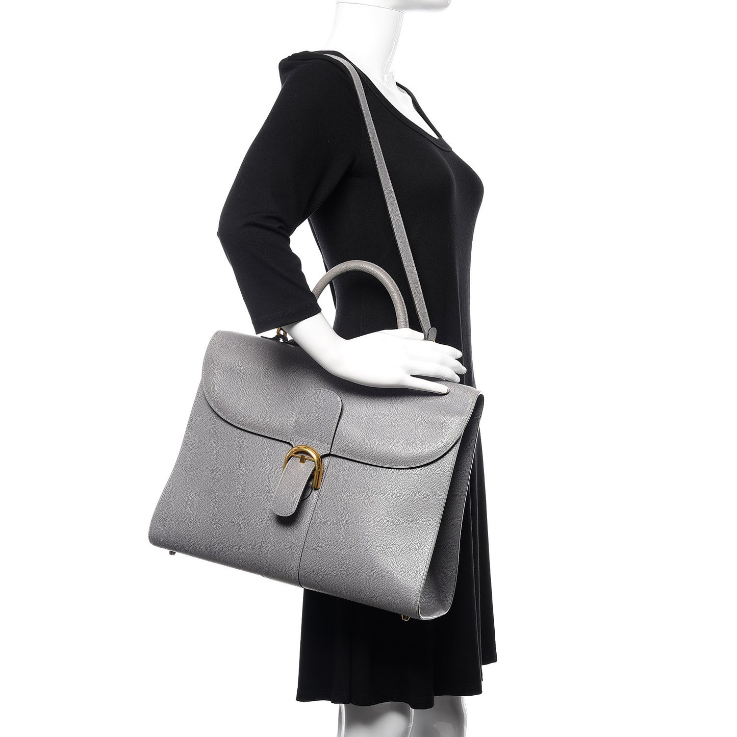 Grained Calfskin Brillant Briefcase Grey