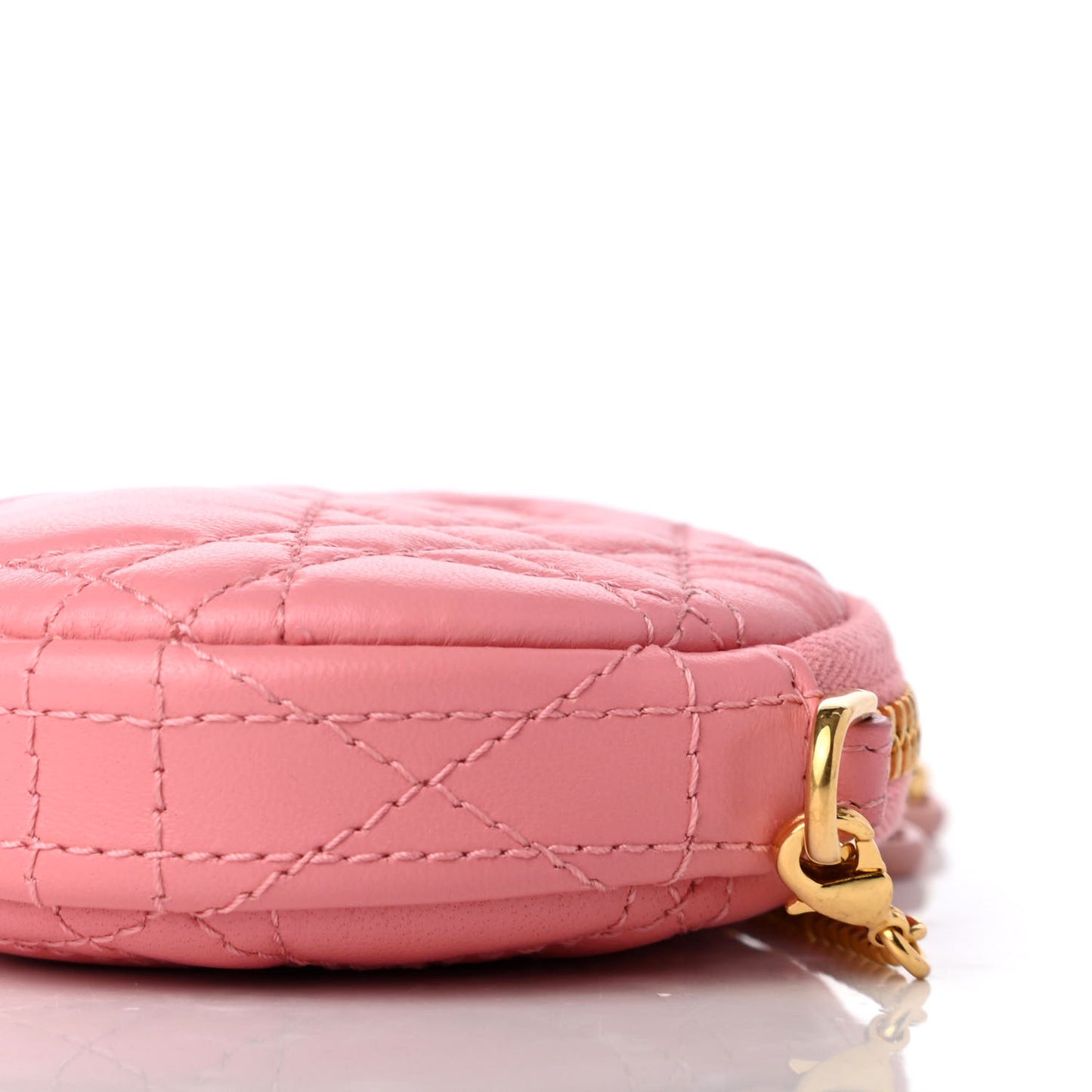 Lambskin Mini Cannage Round Caro Crossbody Pouch Peach Blossom Pink