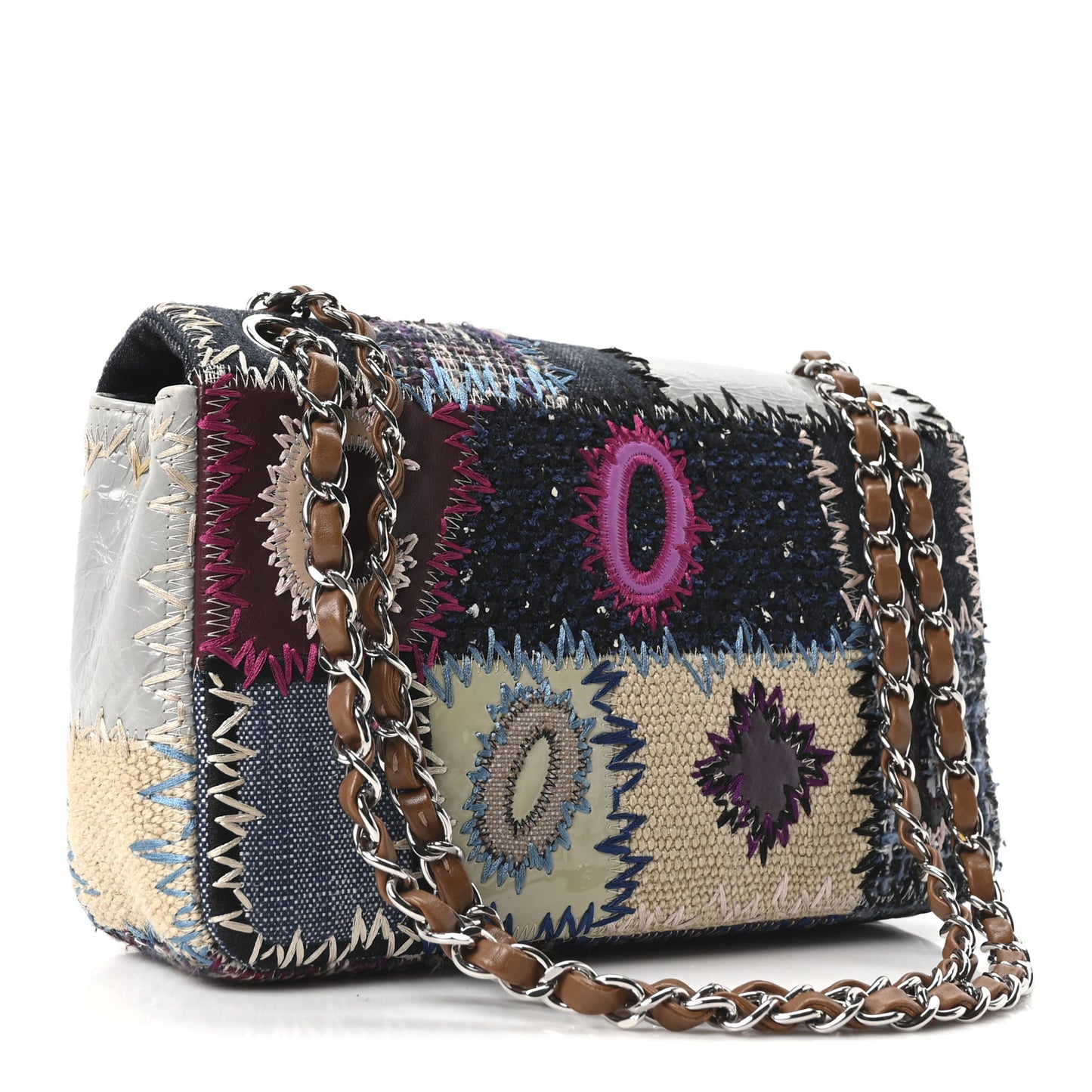 Denim Tweed Patchwork Medium Single Flap Multicolor
