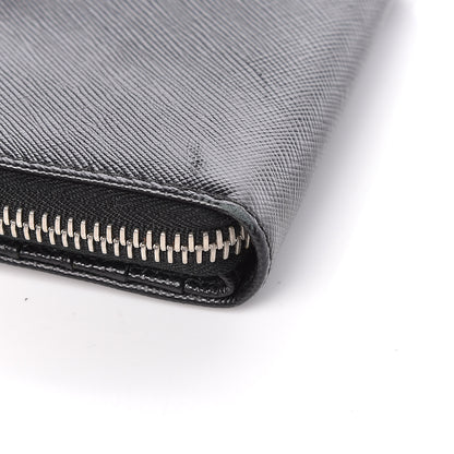 Prada Saffiano Metal Compact Zip Around Wallet Black 10 of 12