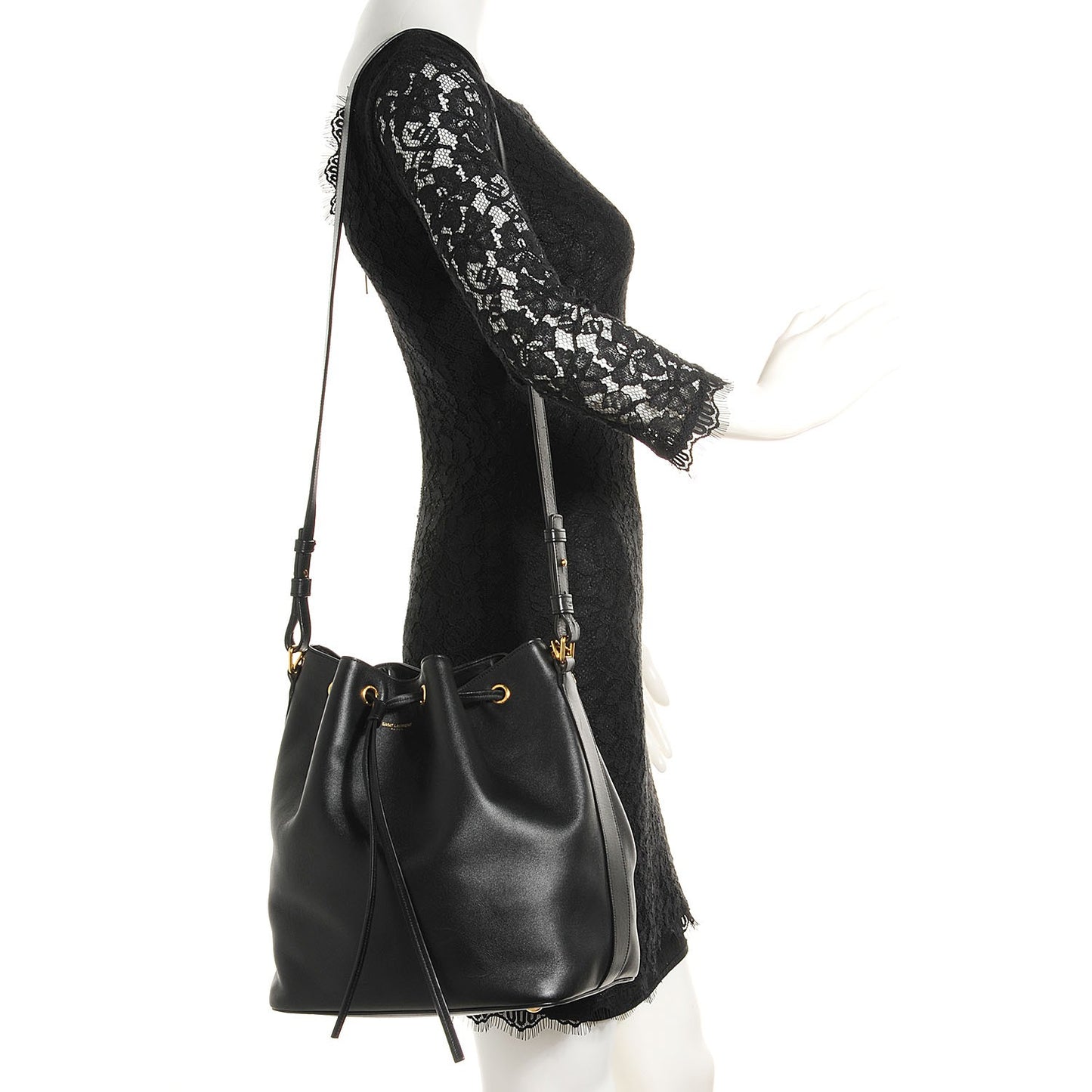 Calfskin Large Emmanuelle Bucket Bag Black