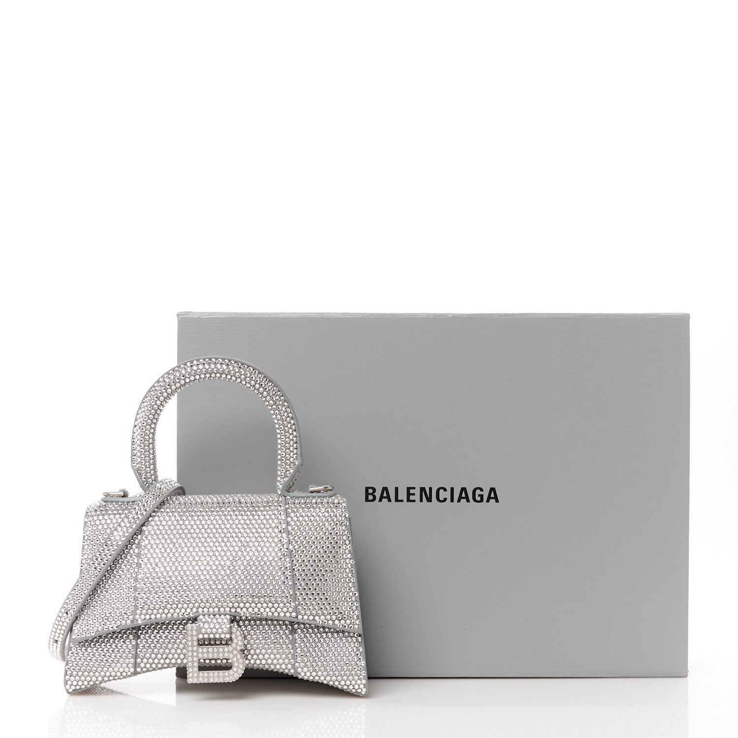 Balenciaga Strass Suede Hourglass Top Handle Bag XS Smoke Grey Crystal 12 of 12