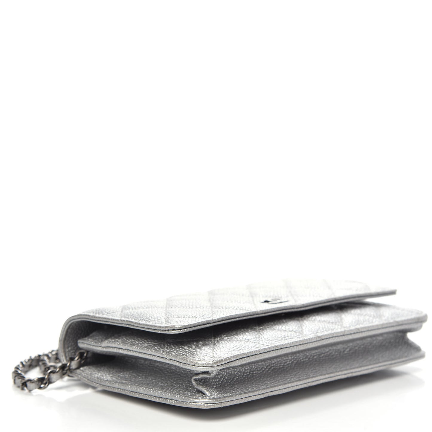 Metallic Caviar Quilted Wallet on Chain WOC Silver