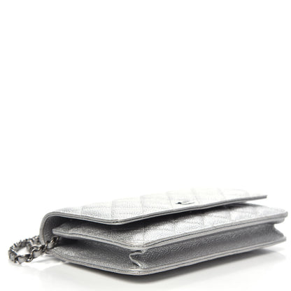 Chanel Metallic Caviar Quilted Wallet on Chain WOC Silver 4 of 11