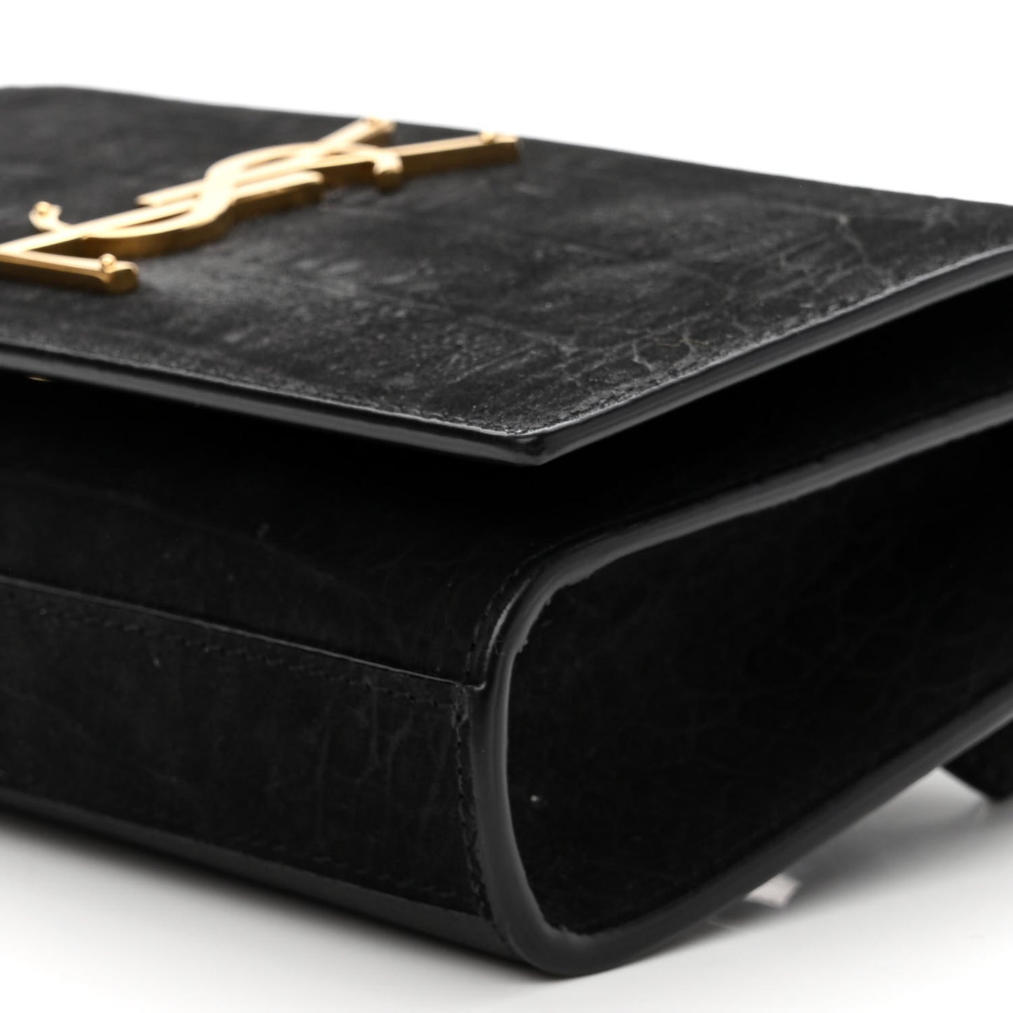 Suede Crocodile Embossed Monogram Kate Belt Bag Black