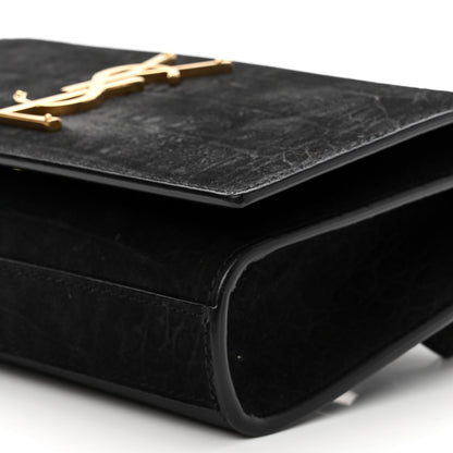 Saint Laurent Suede Crocodile Embossed Monogram Kate Belt Bag Black 9 of 10