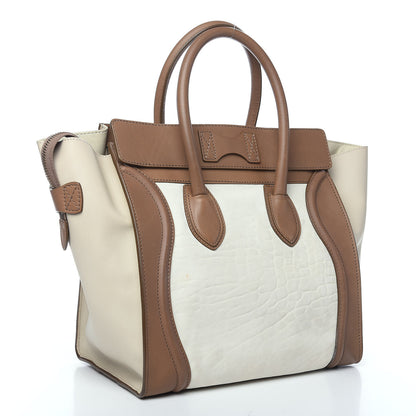 Celine Smooth Calfskin Shrunken Lambskin Mini Tri-Color Luggage Chalk 2 of 14