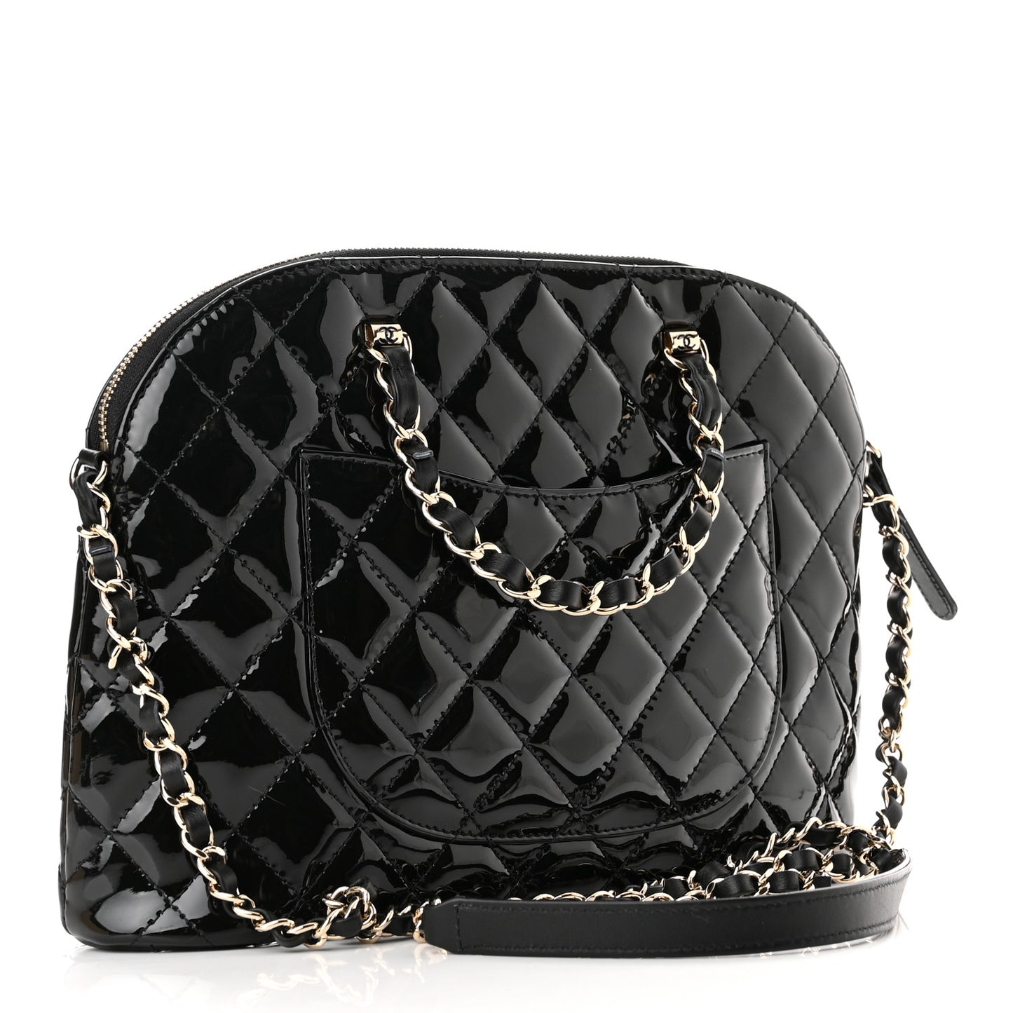 Patent Quilted Shiny Coco Small Shopping Bag Black