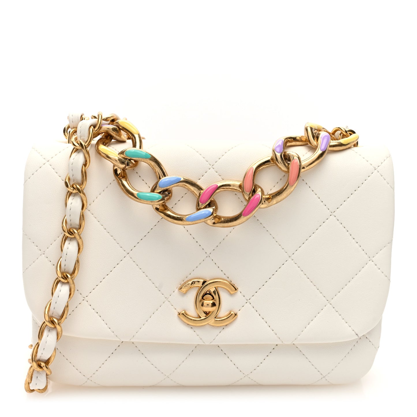 Lambskin Quilted Small Color Match Flap White Multicolor