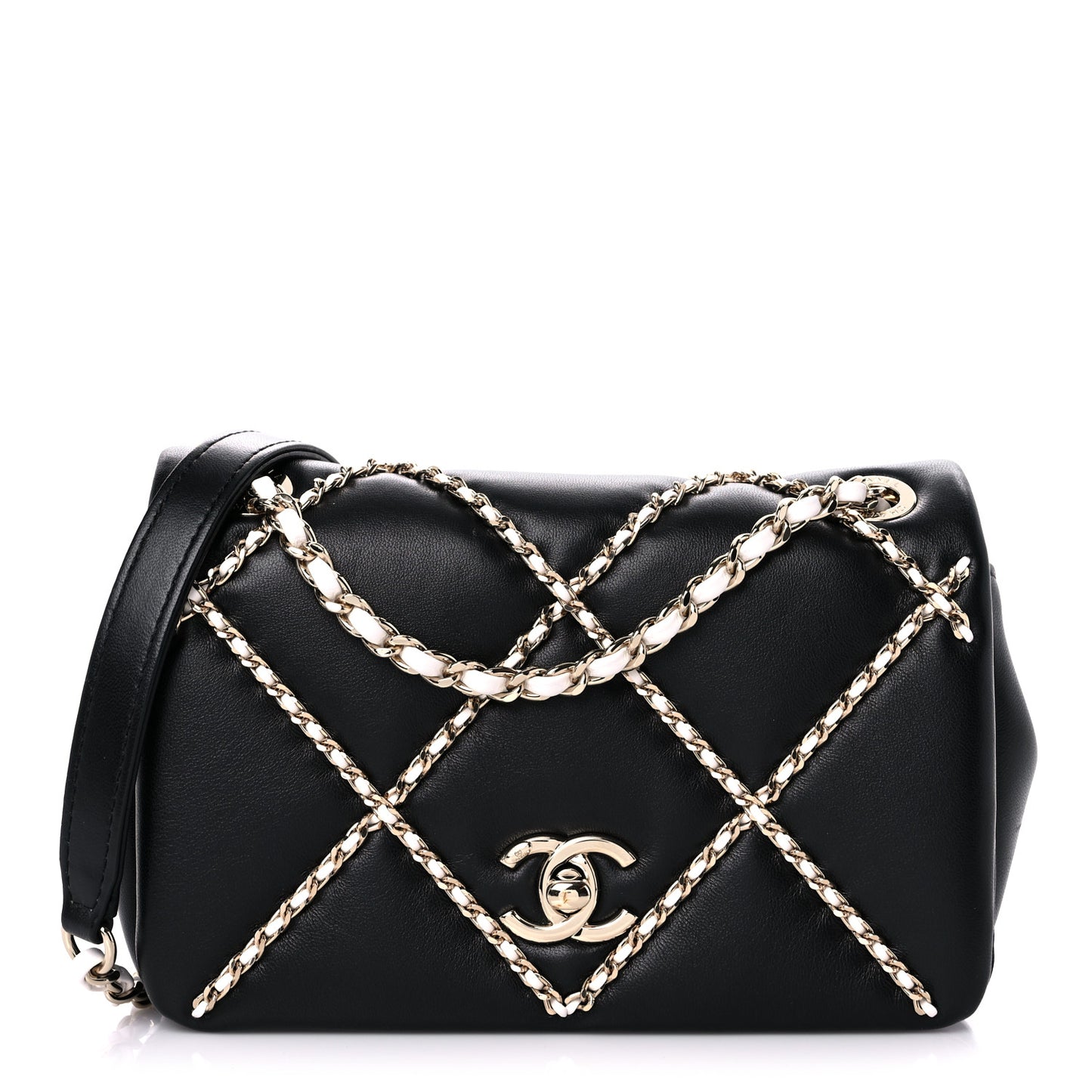 Lambskin Small Entwined Chain Flap Black