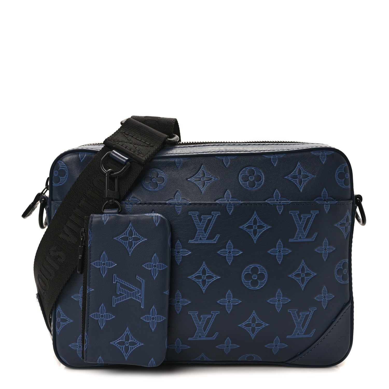 Louis Vuitton Calfskin Monogram Shadow Duo Messenger Navy Blue 1 of 12