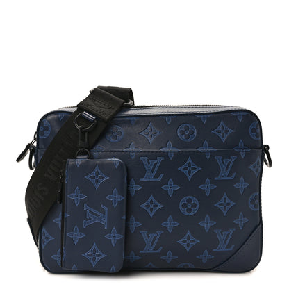 Louis Vuitton Calfskin Monogram Shadow Duo Messenger Navy Blue 1 of 12