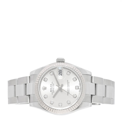 Rolex Stainless Steel 18K White Gold Diamond 31mm Oyster Perpetual Datejust Watch Silver 178274 2 of 4