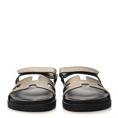 Hermes Epsom Womens Chypre Sandals 37.5 Etoupe 2 of 9