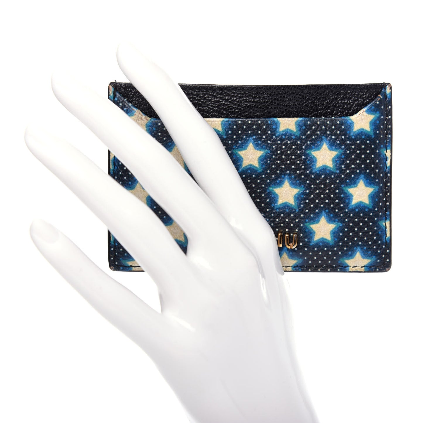 Goatskin Madras Star Print Card Holder Black Multicolor
