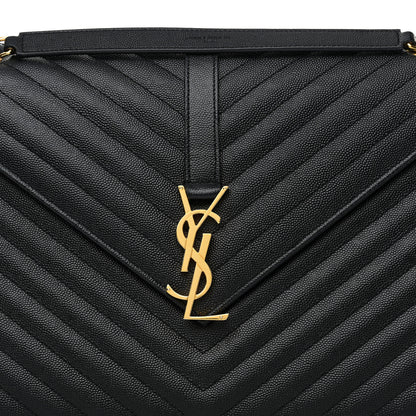 Saint Laurent Grain De Poudre Matelasse Chevron Large Monogram Satchel Black 9 of 14