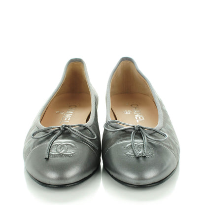 Chanel Metallic Lambskin Camellia Cap Toe Ballerina Flats 38 Dark Grey 2 of 8