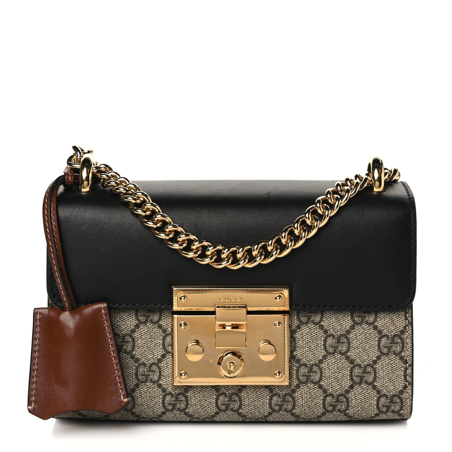 GG Supreme Monogram Calfskin Small Padlock Shoulder Bag Beige Black Cuir