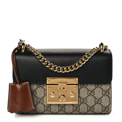 Gucci GG Supreme Monogram Calfskin Small Padlock Shoulder Bag Beige Black Cuir 1 of 10
