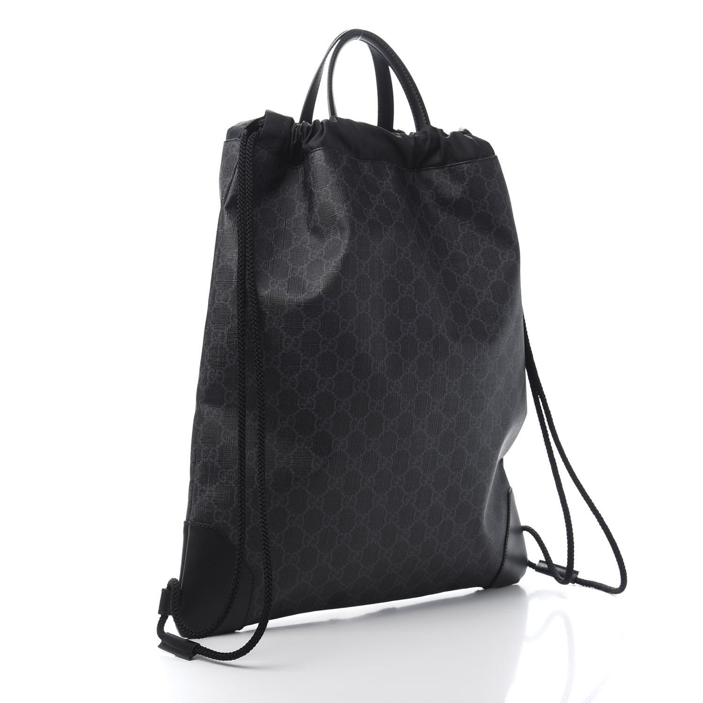 Soft GG Supreme Monogram Appia Calfskin Web Drawstring Backpack Black