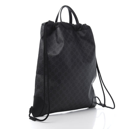 Gucci Soft GG Supreme Monogram Appia Calfskin Web Drawstring Backpack Black 2 of 10