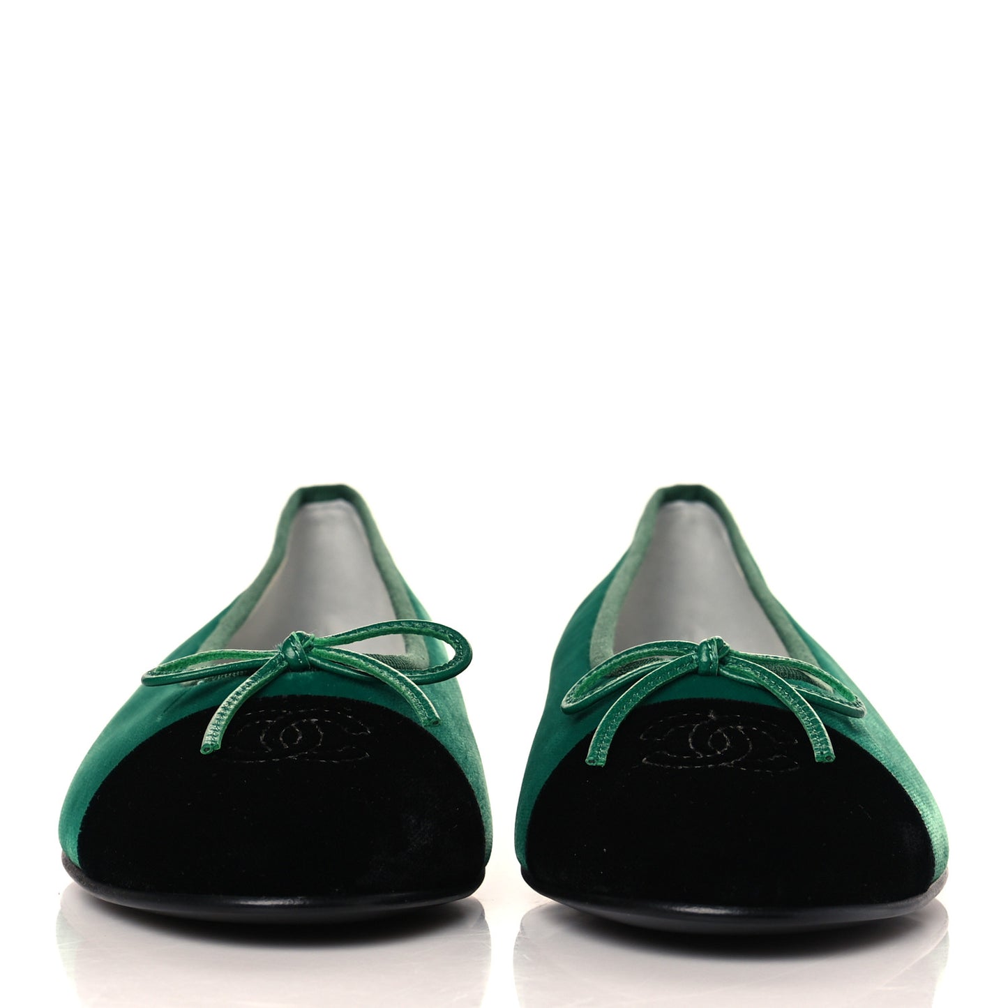 Velvet Cap Toe Ballerina Flats 38.5 Green Black