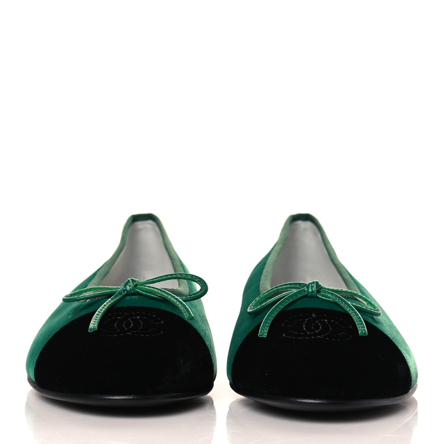 Chanel Velvet Cap Toe Ballerina Flats 38.5 Green Black 1 of 9