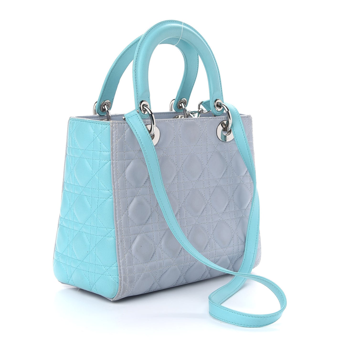 Lambskin Cannage Medium Bi-Color Lady Dior Grey Turquoise