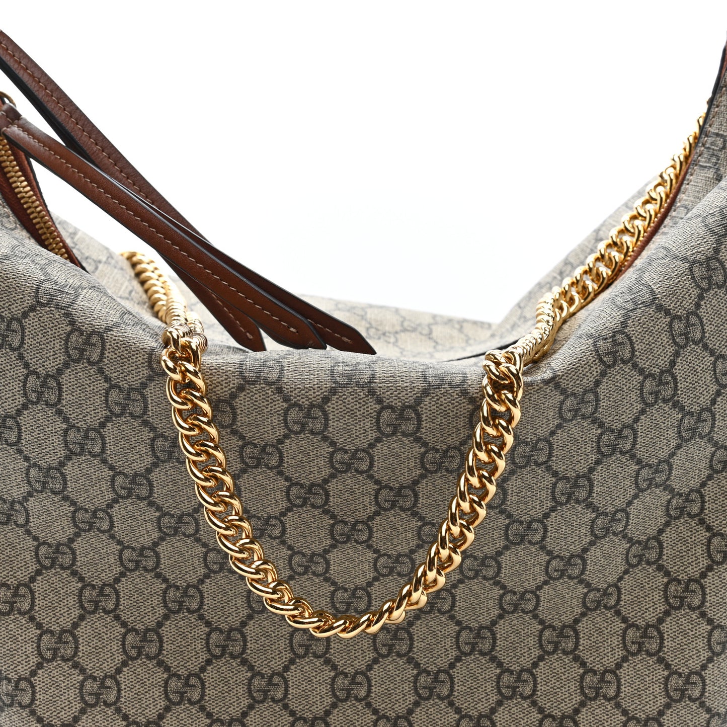 GG Supreme Monogram Large Linea A Hobo Light Brown