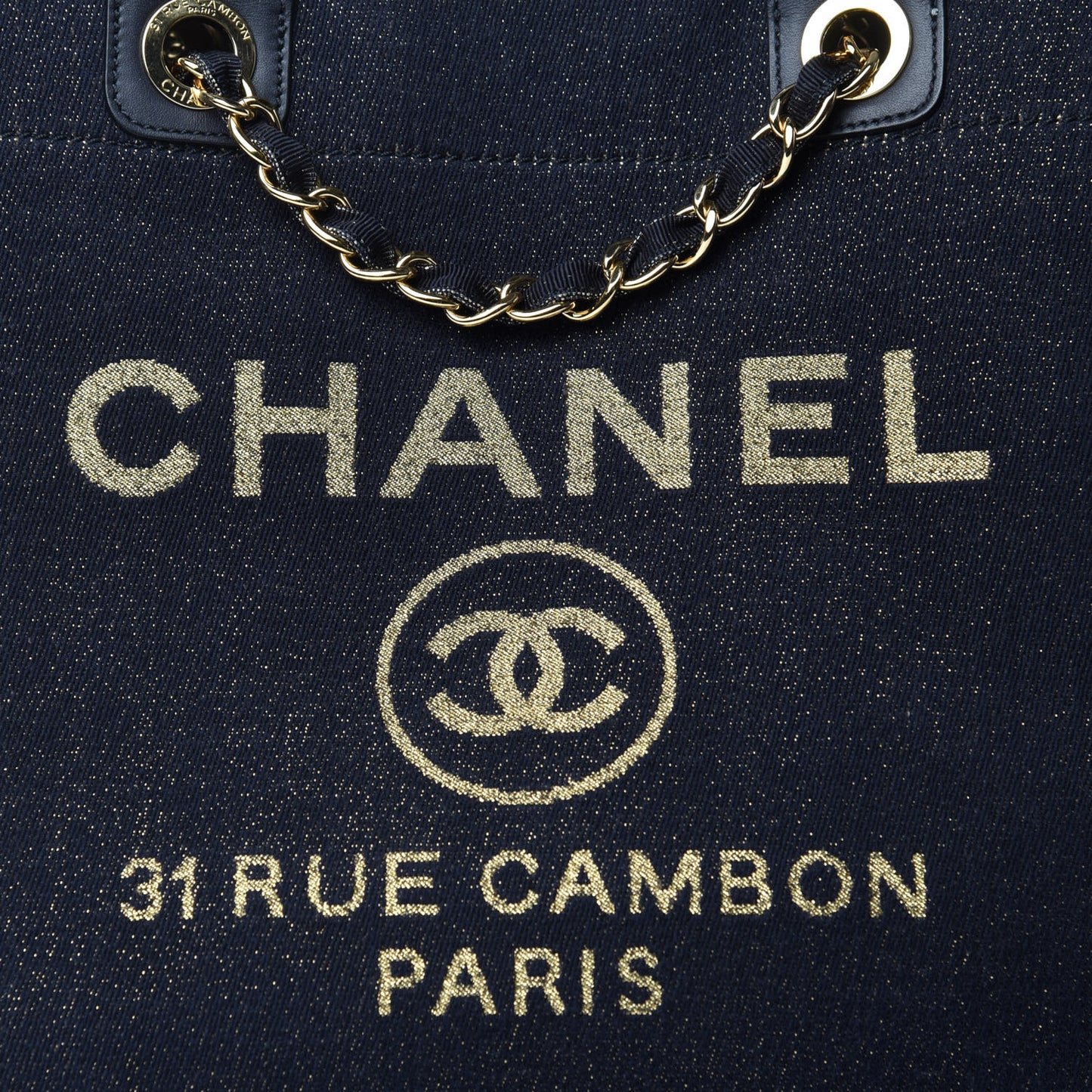 Lurex Canvas Medium Deauville Tote Navy Blue Gold