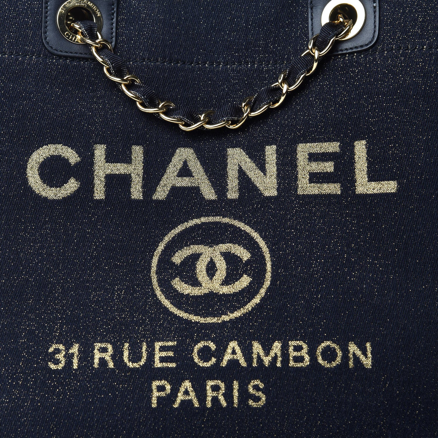 Chanel Lurex Canvas Medium Deauville Tote Navy Blue Gold 10 of 10