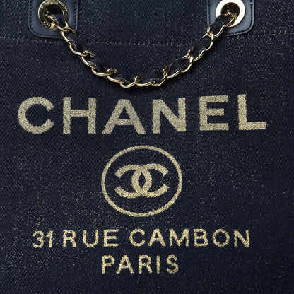 Chanel Lurex Canvas Medium Deauville Tote Navy Blue Gold 10 of 10