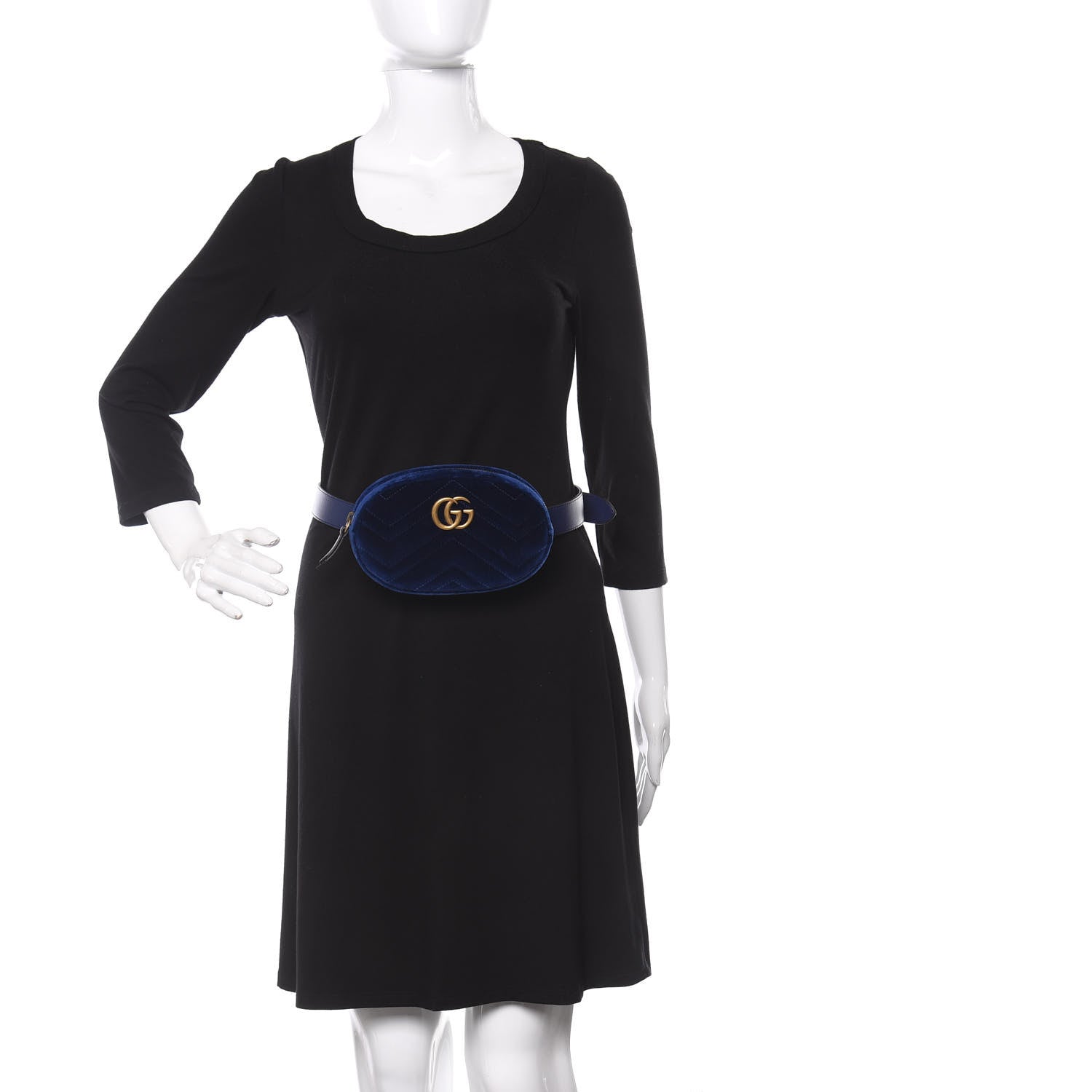 Gucci Velvet Matelasse GG Marmont Belt Bag 85 34 Cobalt Blue 2 of 9