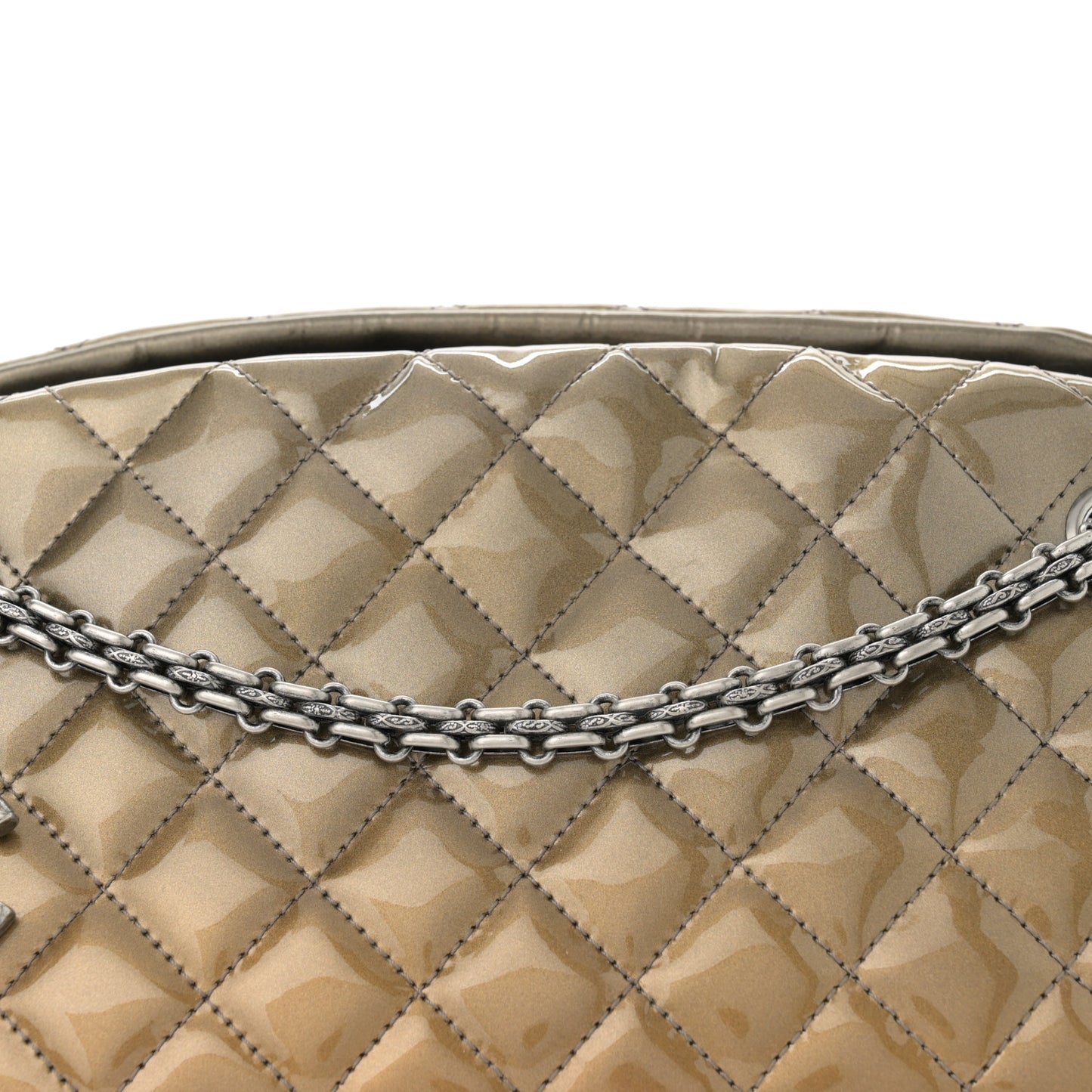 Metallic Patent Quilted Medium Just Mademoiselle Bowling Bag  Gold Degrade