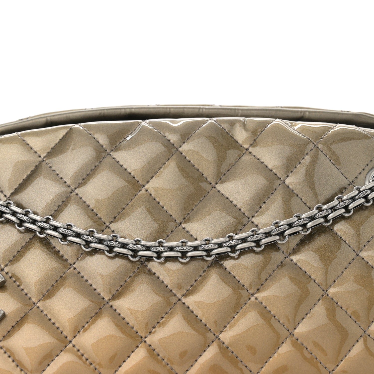 Chanel Metallic Patent Quilted Medium Just Mademoiselle Bowling Bag  Gold Degrade 9 of 13