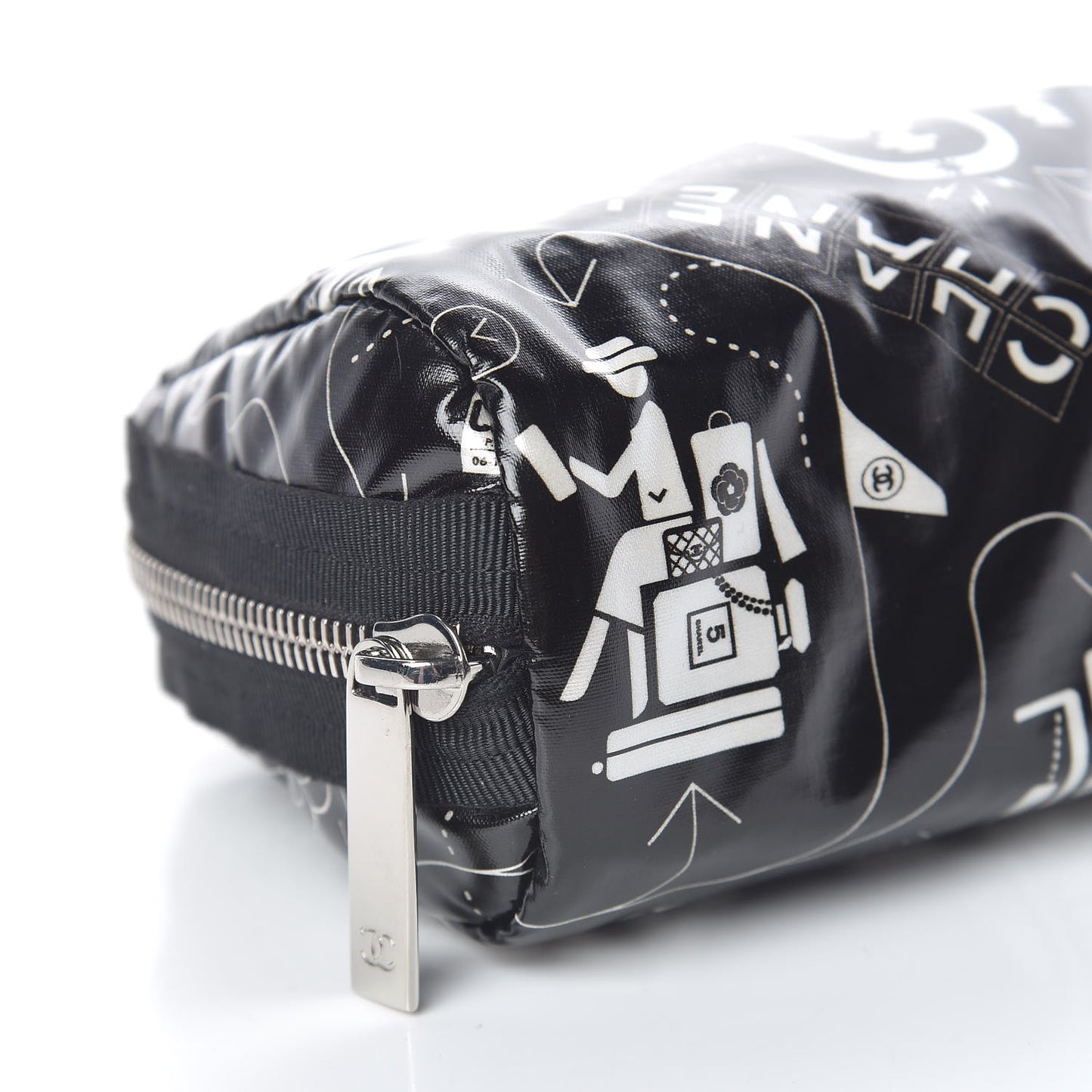 Coated Canvas Airline Cosmetic Pouch Black White