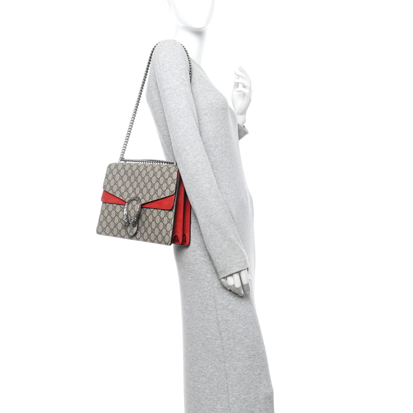 GG Supreme Monogram Suede Cudu Medium Dionysus Shoulder Bag Beige Ebony Vulcanic Red