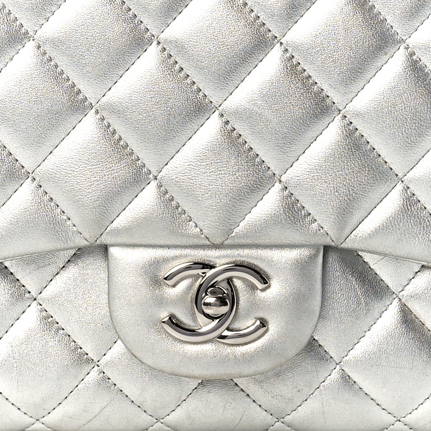 Metallic Lambskin Quilted Maxi Single Flap Silver