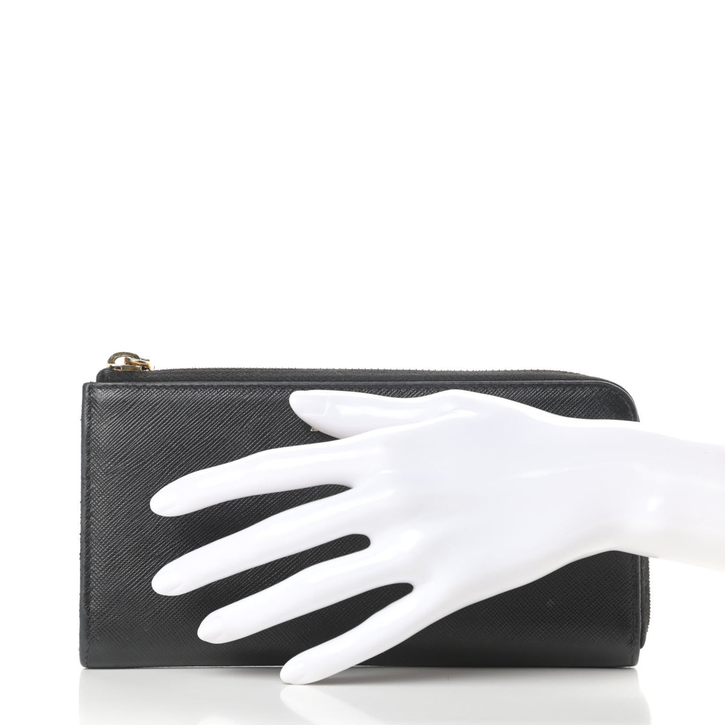 Saffiano Metal Zip Around Wallet Black