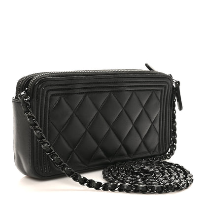 Chanel Lambskin Quilted Small Boy Clutch With Chain So Black 3 of 10