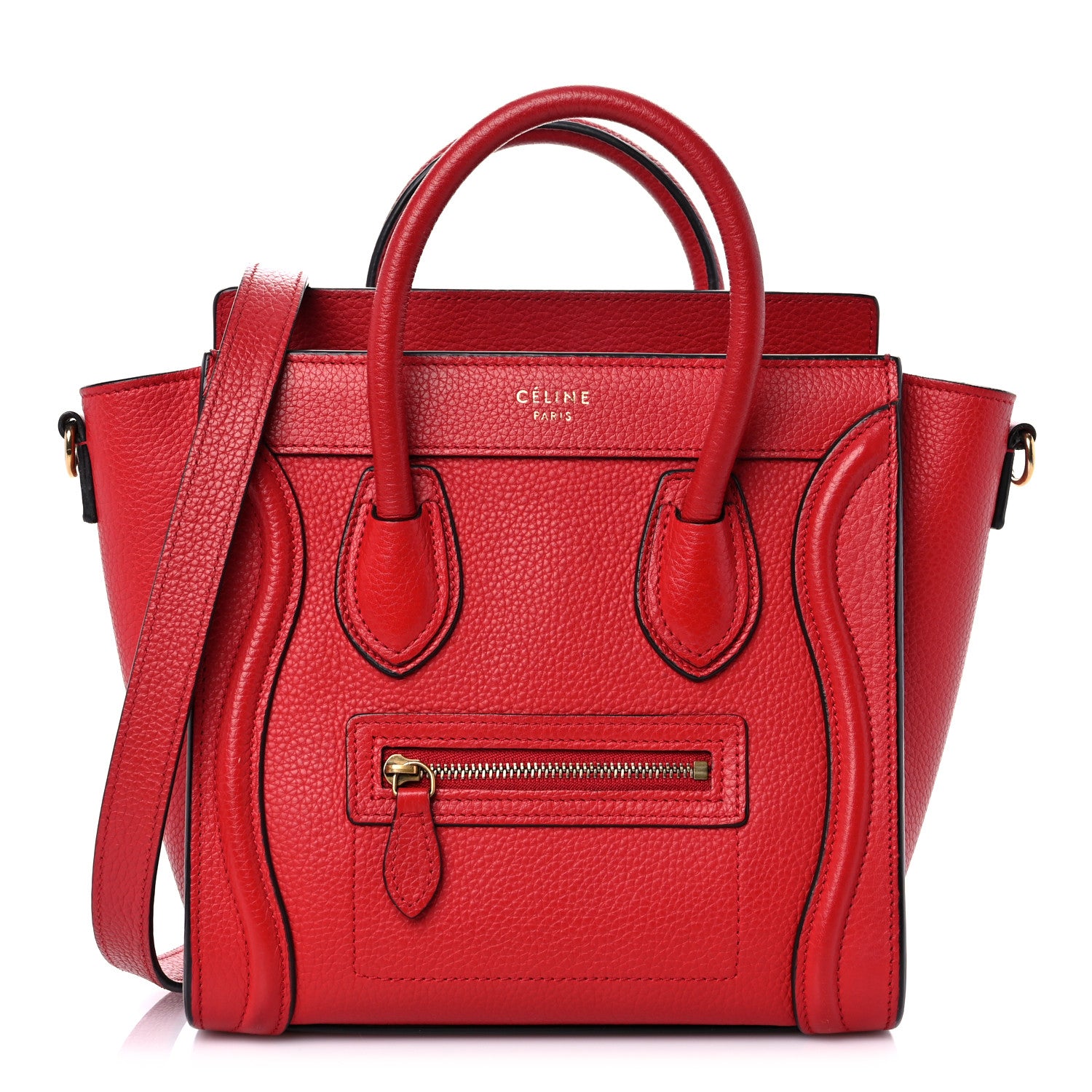 Celine Drummed Calfskin Nano Luggage Coquelicot 1 of 11
