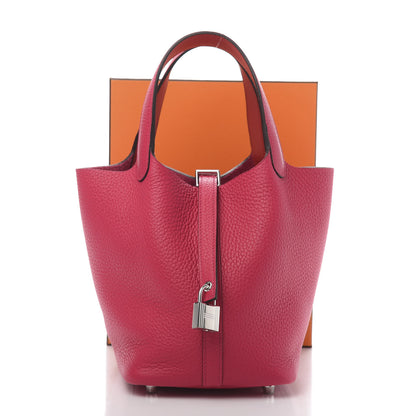 Hermes Taurillon Clemence Swift Eclat Picotin Lock 18 PM Rose Mexico Rouge De Coeur 12 of 12