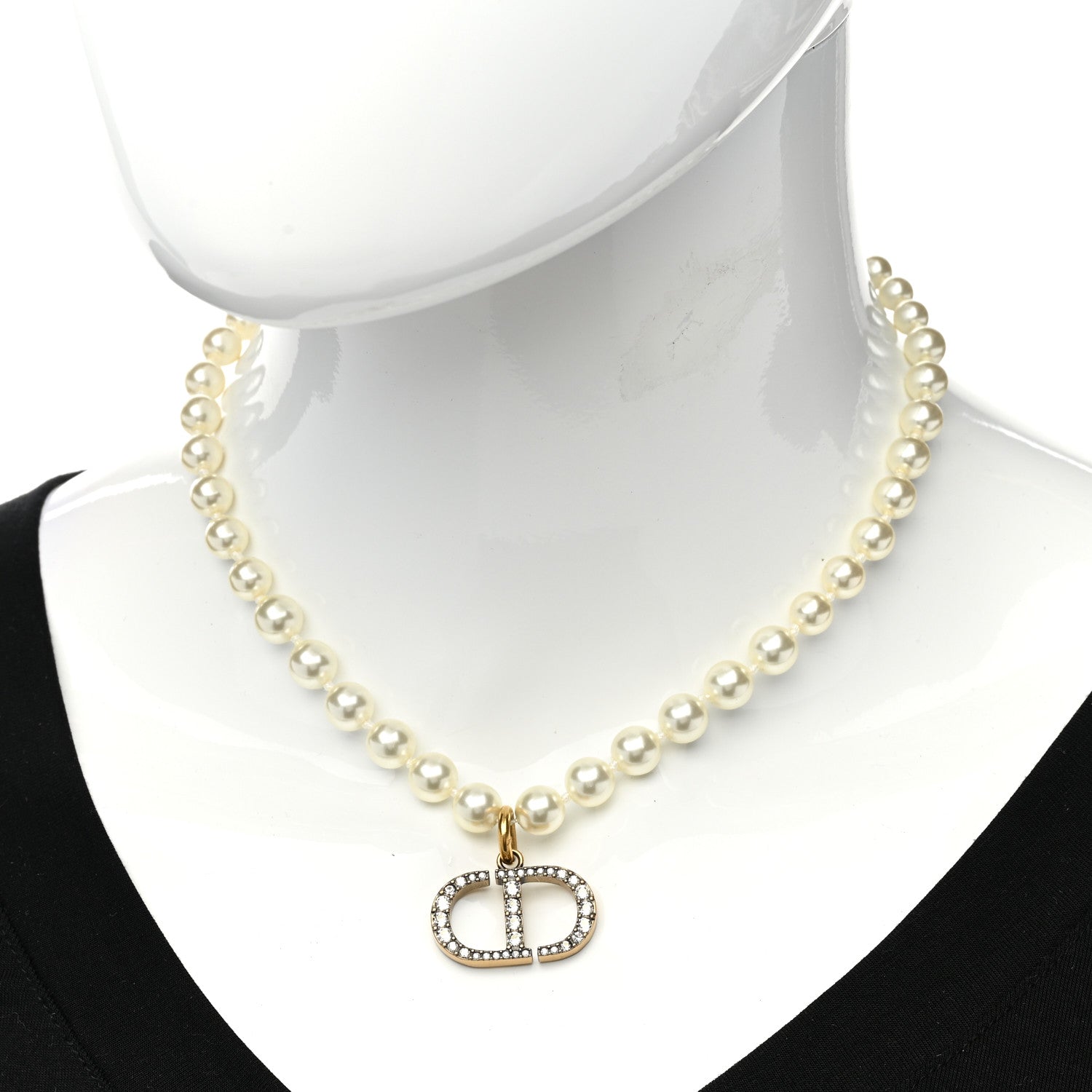 Christian Dior Pearl CD Crystal Montaigne Choker Necklace Gold 2 of 6