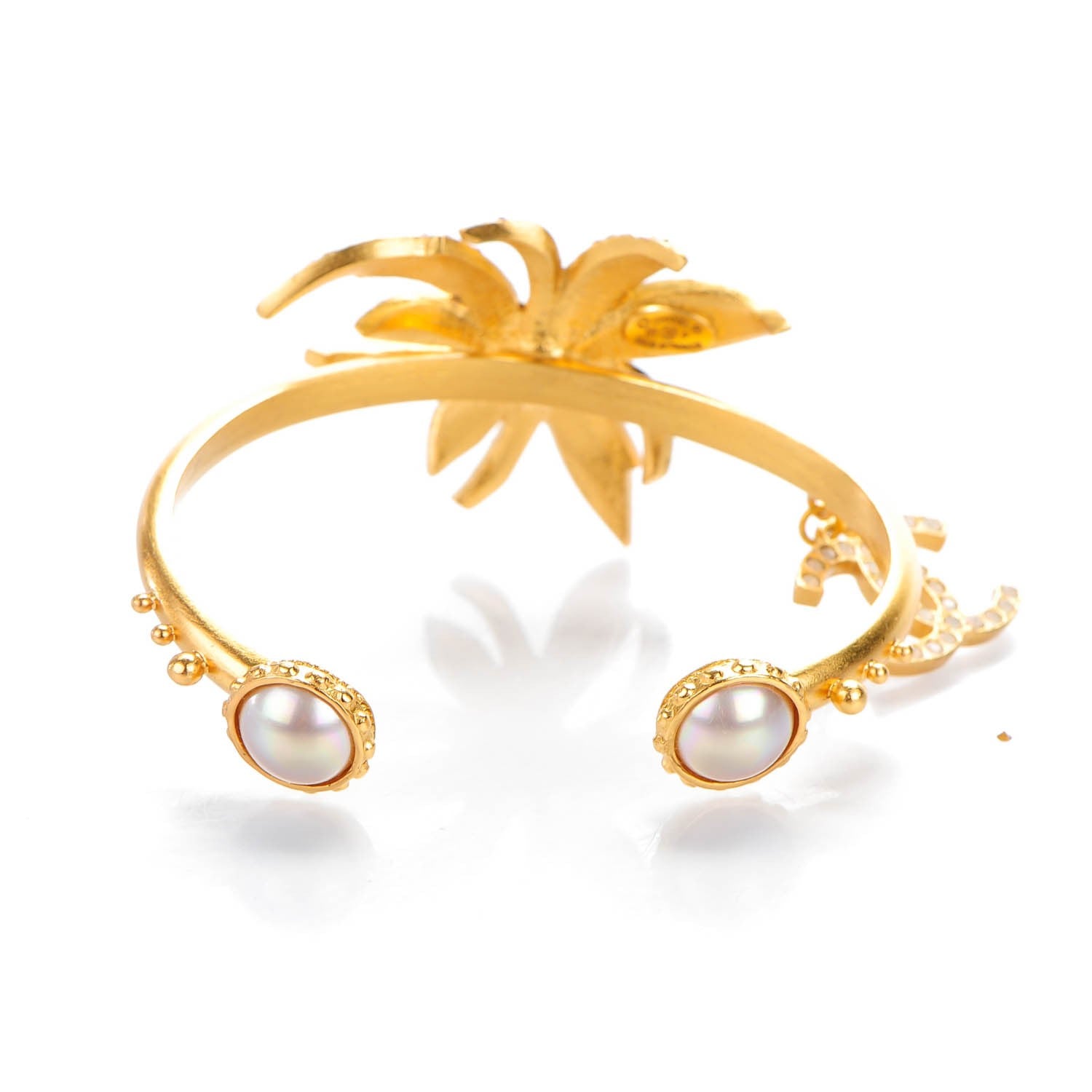 Chanel Pearl Crystal CC Palm Tree Cuff Gold 3 of 4