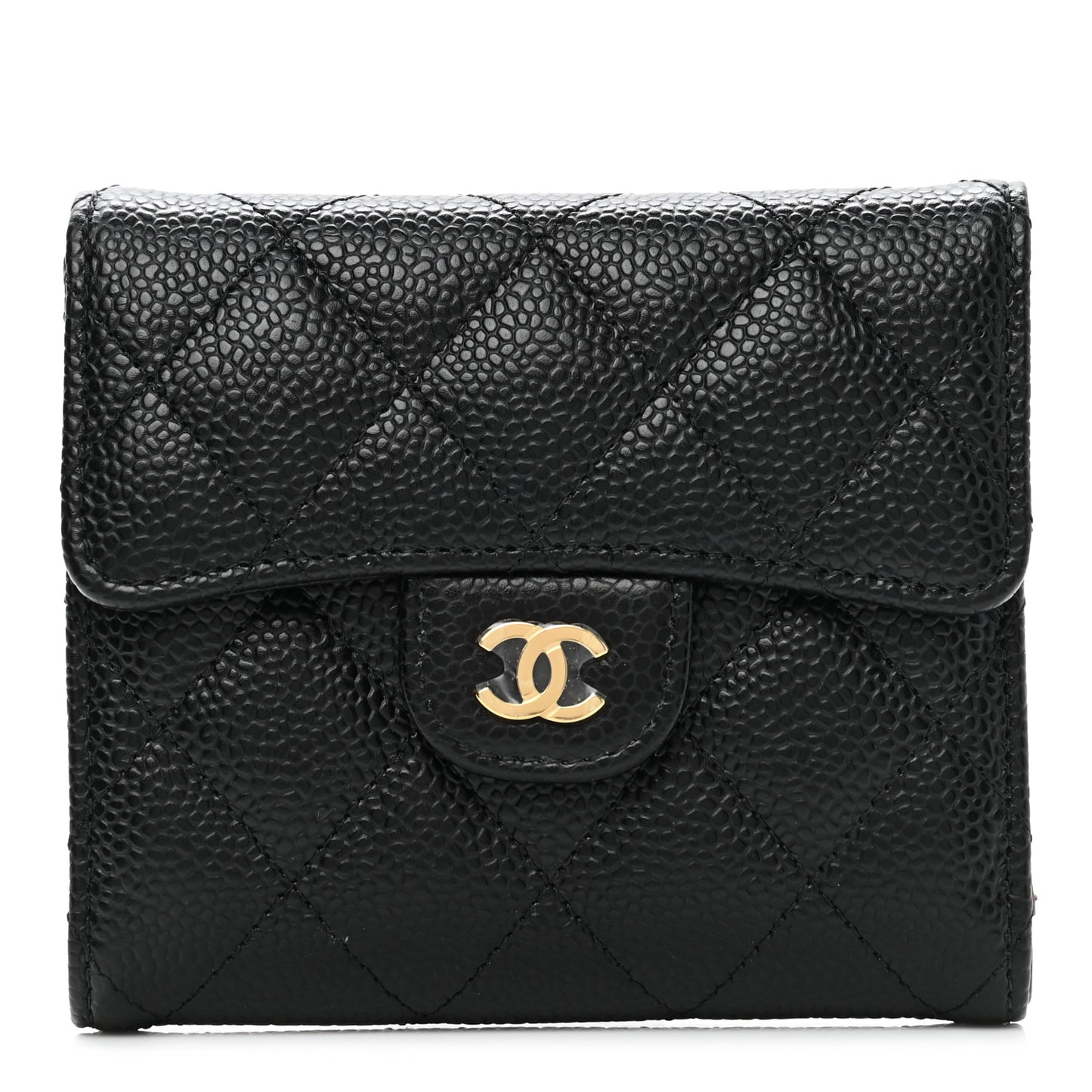 Caviar Quilted Compact Flap Wallet Black