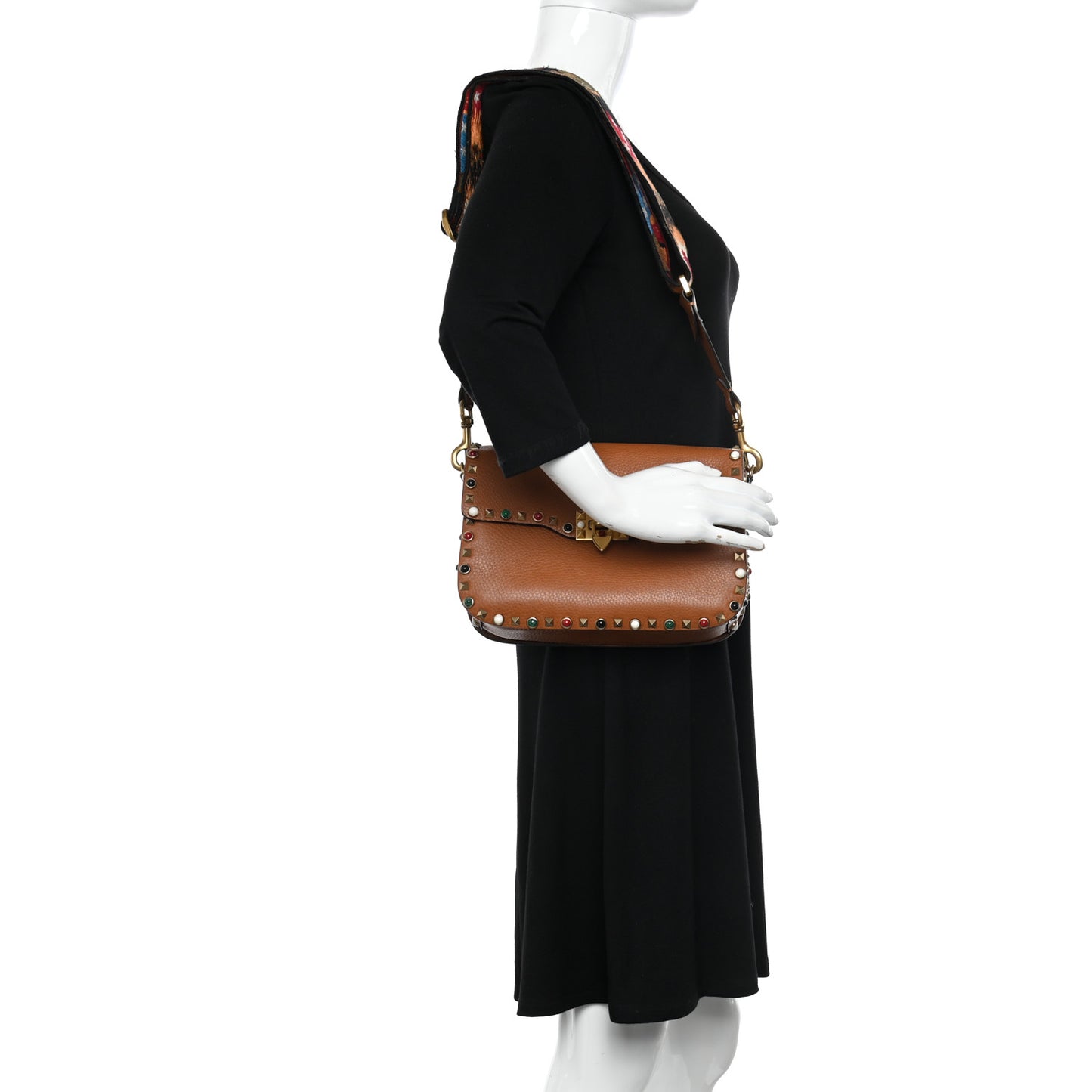 Calfskin Enchanted Wonderland Medium Guitar Strap Rockstud Rolling Flap Saddle Bag Light Cuir