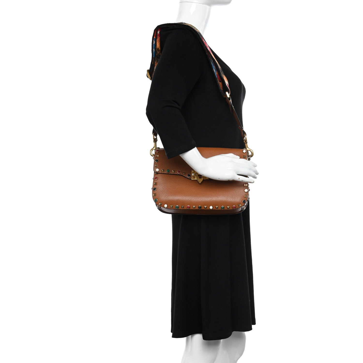 Valentino Garavani Calfskin Enchanted Wonderland Medium Guitar Strap Rockstud Rolling Flap Saddle Bag Light Cuir 2 of 10