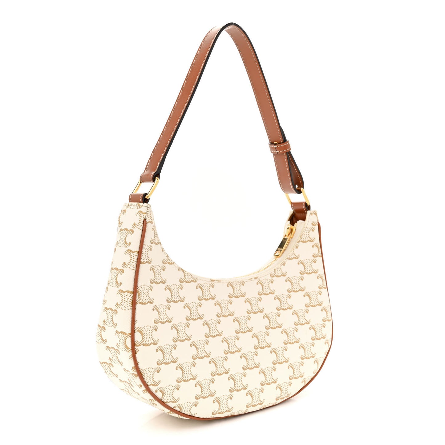 Canvas Calfskin Ava Triomphe Shoulder Bag White